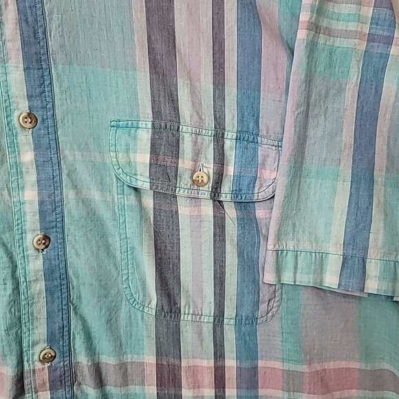 VTG WOOLRICH Mens Madras Plaid Short Sleeve Button Down Shirt Size XL Colorful - Picture 4 of 16